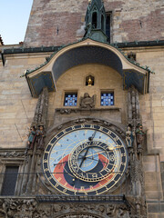 Obraz premium Detailed View Of Prague Astronomical Clock's Intricate Medieval Dial And Figures, Czech Republic