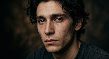 Fototapeta premium Emotional portrait of a sad young man crying