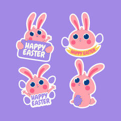 Obraz premium Easter Bunny Rabbits Sticker Set Vector
