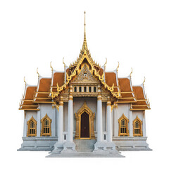 Obraz premium Ornate thai temple with gold and white architecture isolated on transparent background