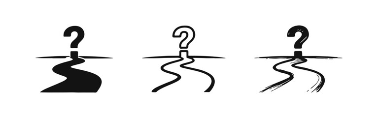 Winding road leading to a question mark icon for uncertain journey