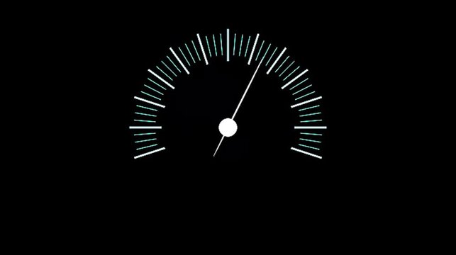 Speedometer or gauge needle indicating moderate speed or level, measuring instrument concept