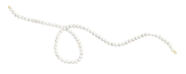 Pearls watercolor illustration of white bead necklace with elegant round shapes. Vintage jewelry element on isolated background for fashion design, bridal decor and branding.
