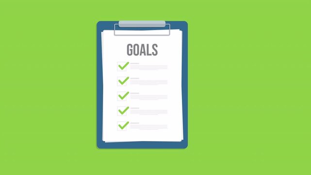 Business Goals Checklist with Target and Arrow, Success Strategy Planning Concept, Achievement Objective List, Productivity Management, Growth Vision, Corporate Goal Setting Video Animation
