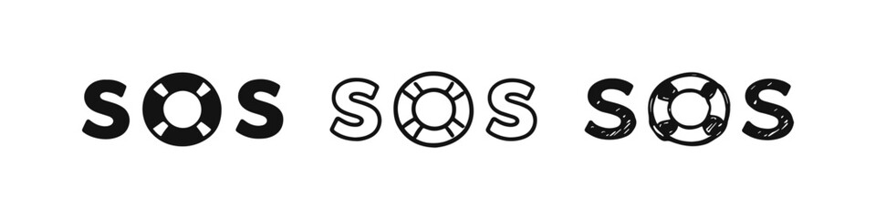 SOS Life Buoy Rescue Icon Set for Water Safety and Maritime Emergencies © drawing lines