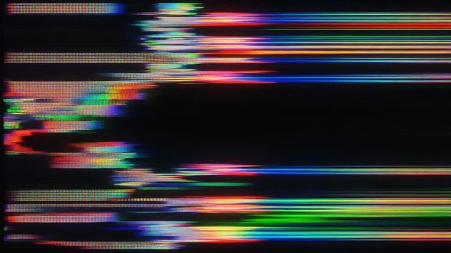 Glitchy distorted video screen with colorful horizontal bars