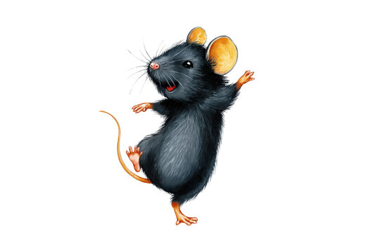 Happy little black mouse dancing with joy