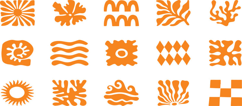 Collection of abstract orange patterns and shapes on white background