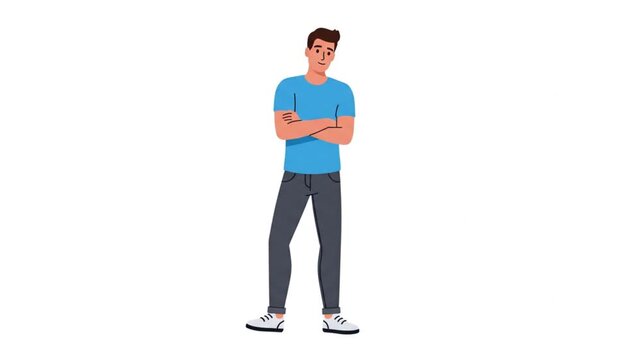 Dynamic illustration of a young man standing with crossed arms, portraying a casual yet assertive demeanor, perhaps signaling confidence or a thoughtful stance against a clean background