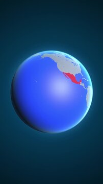 The animation shows a graphic representation of the earth and highlights the location and map of Mexico colored red in vertical format.