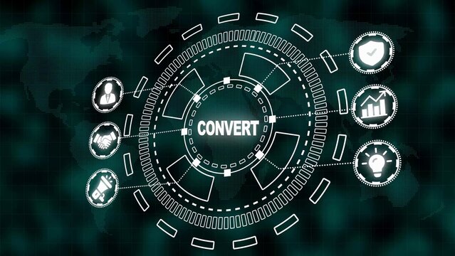 Conversion Funnel Concept with Central HUD and Icons for Business Success convert technology