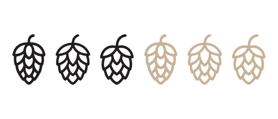 Minimalist Hop Cone Icons Set. with Black and Beige Outline, Vector Graphic Design Element on White Background.
