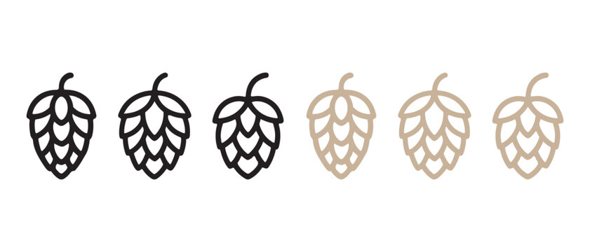 Minimalist Hop Cone Icons Set. with Black and Beige Outline, Vector Graphic Design Element on White Background.