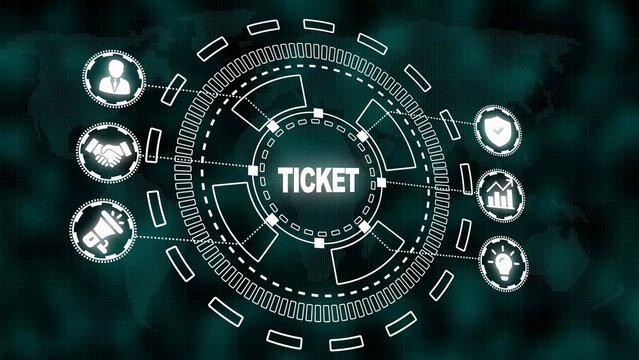 Futuristic Ticket System Concept with Icons and World Map support service