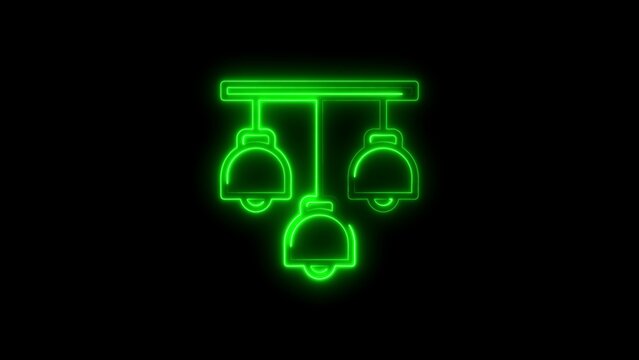 Green Neon Outline of a Three- Light Chandelier on a Black Background light fixture ceiling light