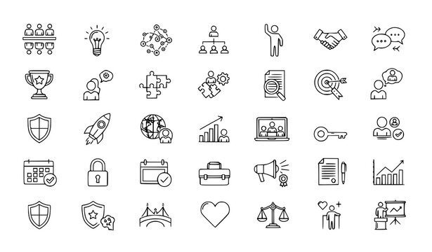 Minimal set of 30 team line icons vector with business collaboration symbols