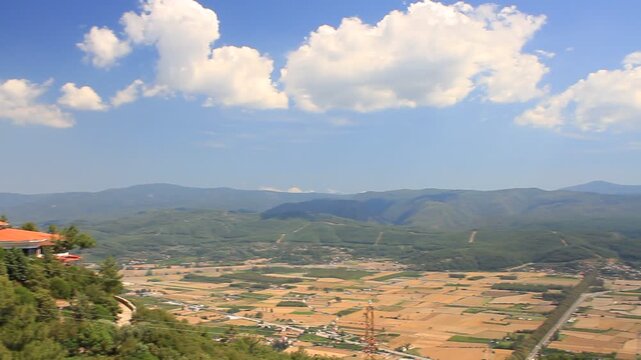 Gulf of Gokova. Breathtaking, panoramic view presented by the valley and the Gulf of G&ouml;kova. On the mountain road connecting Gokova to Mugla, heading towards Akyaka. Mugla, Turkey Country  
