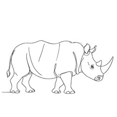 Fototapeta premium Detailed line art drawing of a rhinoceros, showcasing its distinctive horn and powerful build.