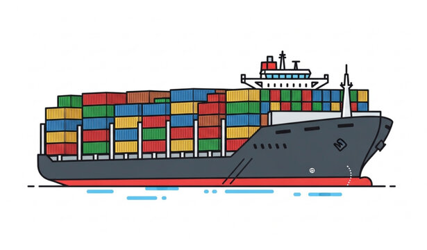 Cargo Container Ship Vector Illustration Side View Water Transport