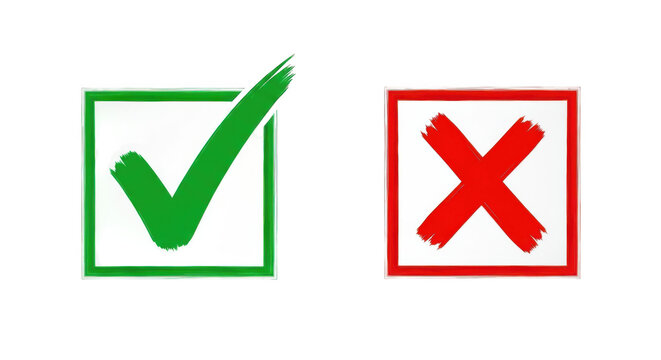 Green checkmark and red cross symbols on transparent background