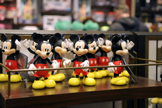 Mickey Mouse figures at a store. Merchandising and collectibles