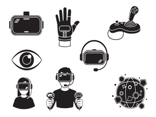 Black and white icons of vr objects and body parts © Jasmin
