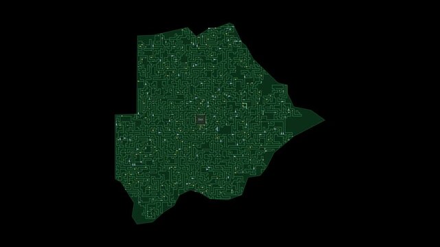 Circuit board map animation of Botswana &ndash; Digital PCB Territory Visualization, Technology, Communication