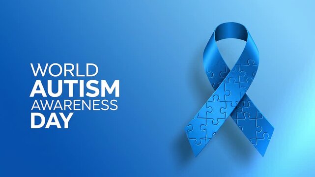 Blue puzzle ribbon for World Autism Awareness Day on gradient background image photo