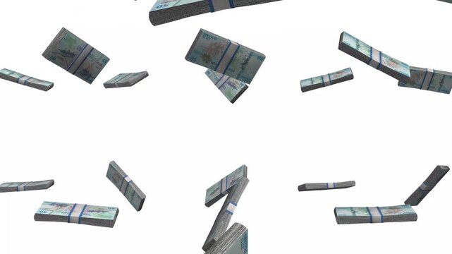 Cook Islands Money, Cook Islands Dollar Banknotes Falling, CKD Currency Stacks, White Background, 4K