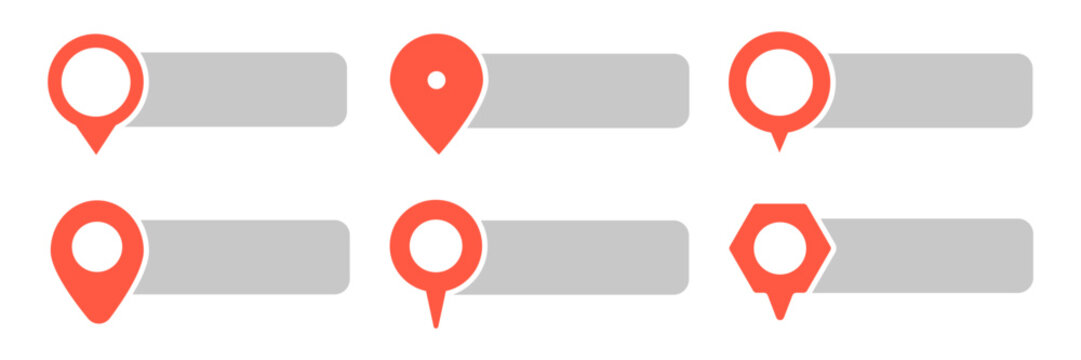 Set of red pin text tag icons. Pointer icon pin with space for text vector collection