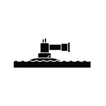 Submarine periscope above water surface icon.