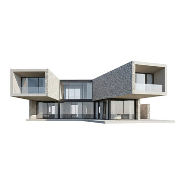 Modern minimalist house with geometric design and large windows