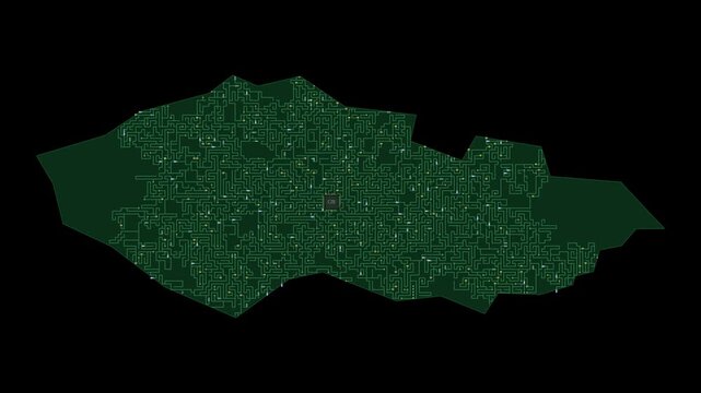 Circuit board map animation of Czech Republic &ndash; Digital PCB Territory Visualization, Technology, Communication