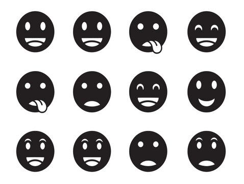 A set of black emojis with different facial expressions