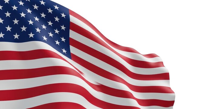 Waving american flag on white background