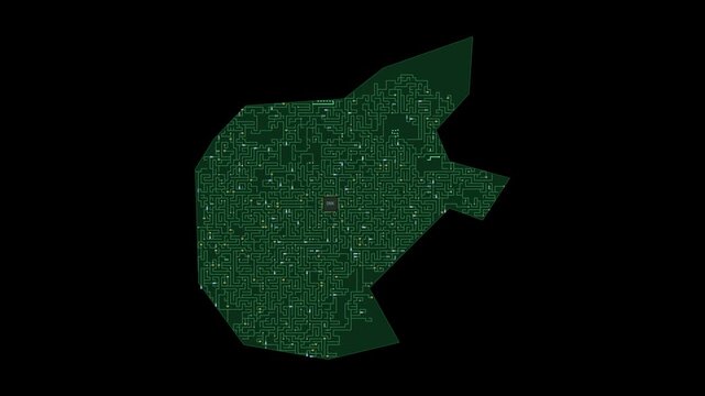 Circuit board map animation of Denmark &ndash; Digital PCB Territory Visualization, Technology, Communication