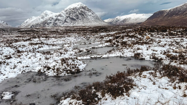 The beautiful snowy mountains in Glencoe, Scotland, UK.