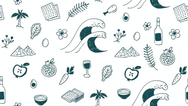 Seamless pattern passover elements hand drawn