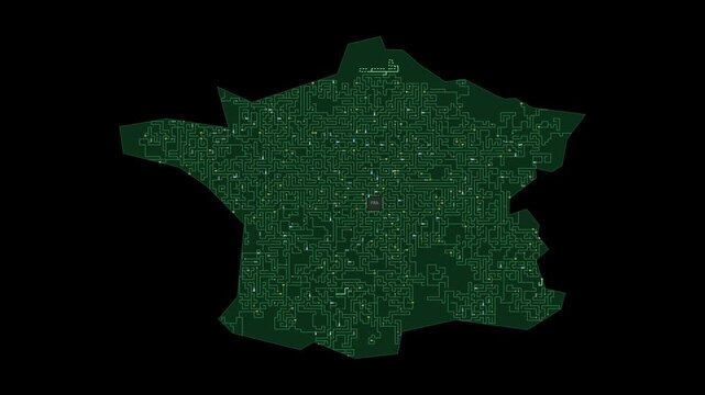 Circuit board map animation of France &ndash; Digital PCB Territory Visualization, Technology, Communication
