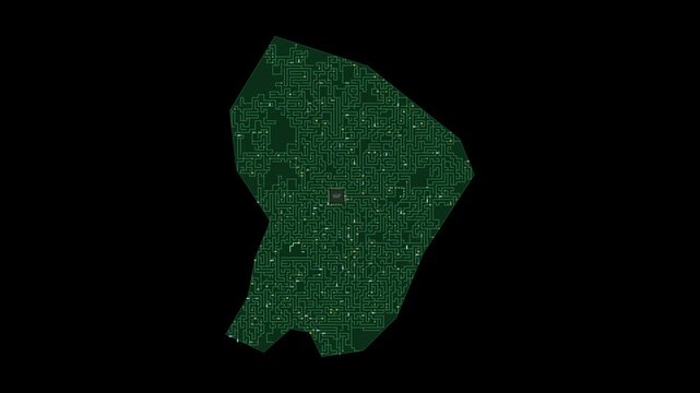 Circuit board map animation of French Guiana &ndash; Digital PCB Territory Visualization, Technology, Communication