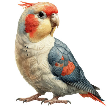 Cockatiel, clipart vector in watercolor style with flowing brushwork, isolated on a white background.