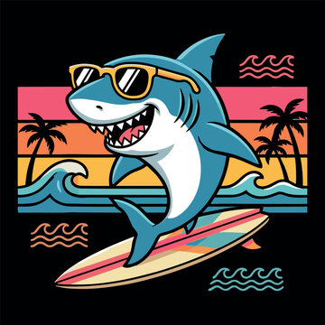 Cool Shark Surfing Sunset