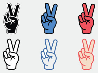 Obraz premium Peace hand gesture icons, showing the classic victory sign in filled and outline styles, with clean bold line shapes ideal for UI, apps, stickers, and digital graphics.