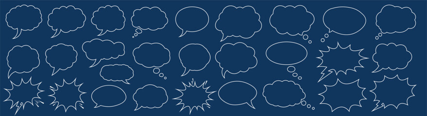 Set of comic speech bubbles and thought balloons on blue background © Dipta