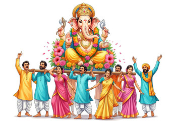 Fototapeta premium Ganesh Chaturthi Celebration with Devotees Dancing.