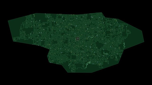 Circuit board map animation of Lithuania &ndash; Digital PCB Territory Visualization, Technology, Communication