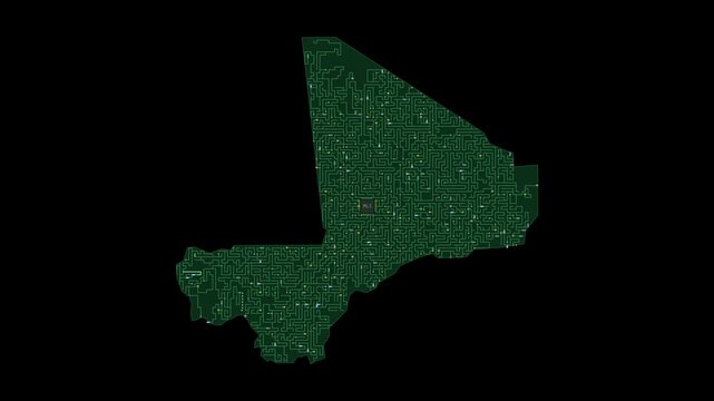 Circuit board map animation of Mali &ndash; Digital PCB Territory Visualization, Technology, Communication