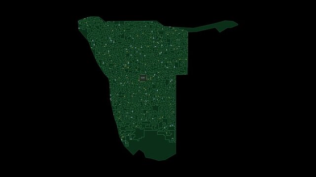 Circuit board map animation of Namibia &ndash; Digital PCB Territory Visualization, Technology, Communication