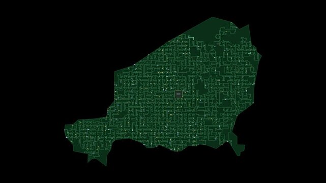 Circuit board map animation of Niger &ndash; Digital PCB Territory Visualization, Technology, Communication