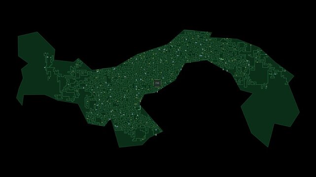 Circuit board map animation of Panama &ndash; Digital PCB Territory Visualization, Technology, Communication